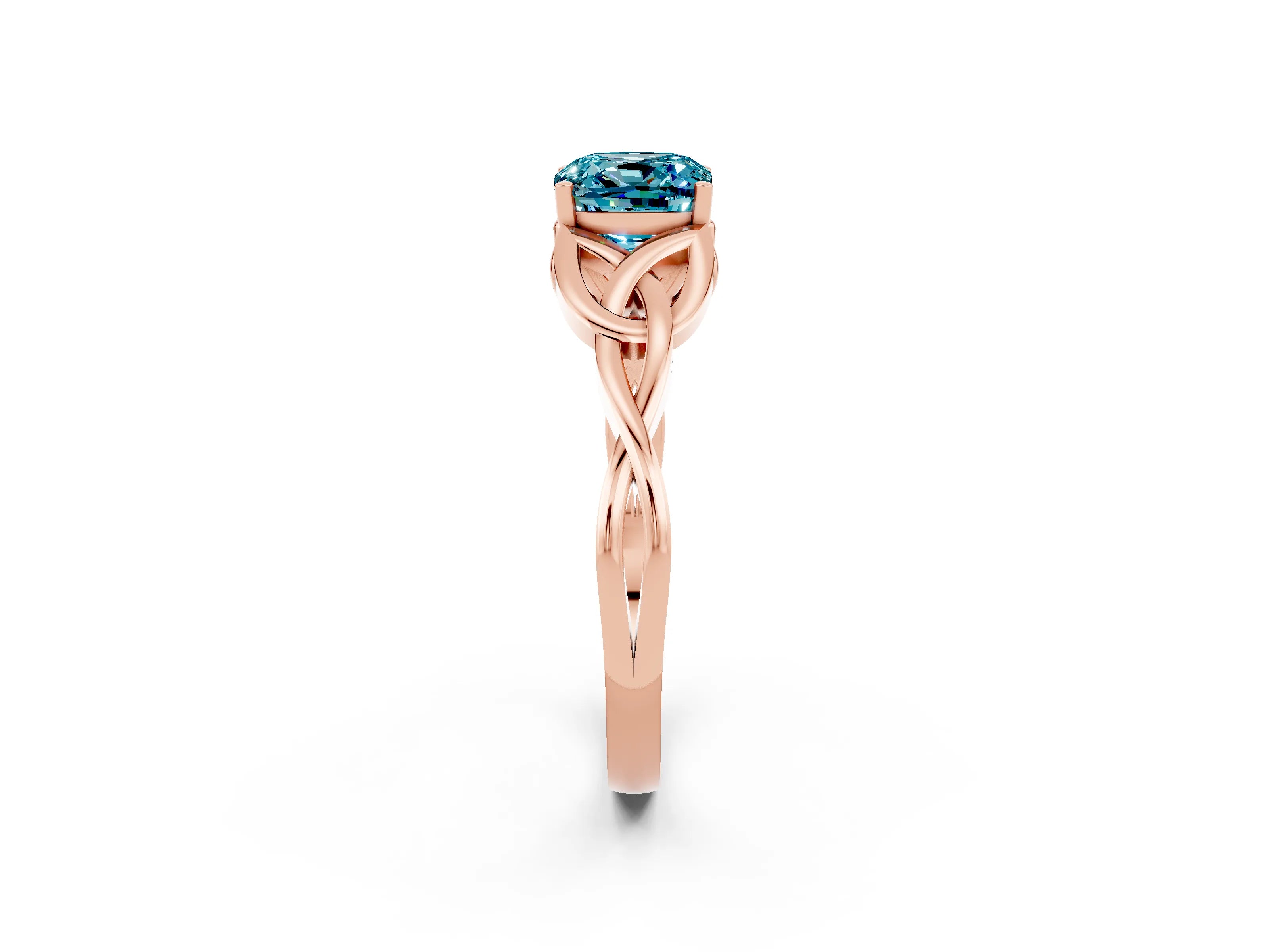 Rose gold Cushion Cut Blue Topaz Solitaire Celtic Knot Ring with Four-Prong Setting_14