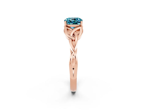 Rose gold Cushion Cut Blue Topaz Solitaire Celtic Knot Ring with Four-Prong Setting_14