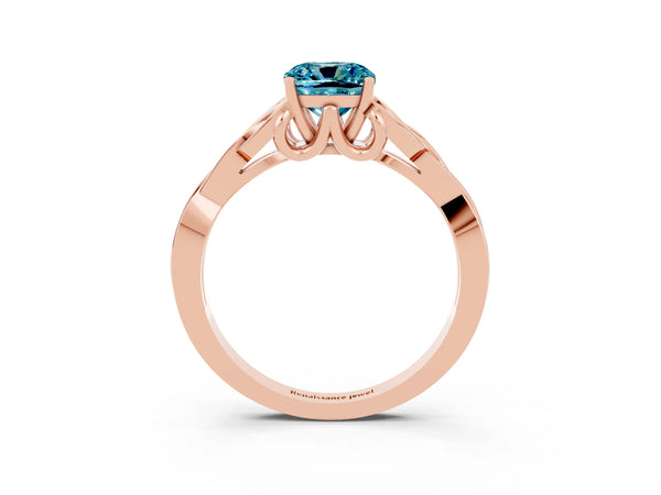 Rose gold Cushion Cut Blue Topaz Solitaire Celtic Knot Ring with Four-Prong Setting