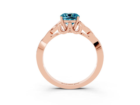Rose gold Cushion Cut Blue Topaz Solitaire Celtic Knot Ring with Four-Prong Setting_15