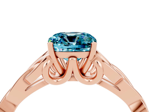 Rose gold Cushion Cut Blue Topaz Solitaire Celtic Knot Ring with Four-Prong Setting_16