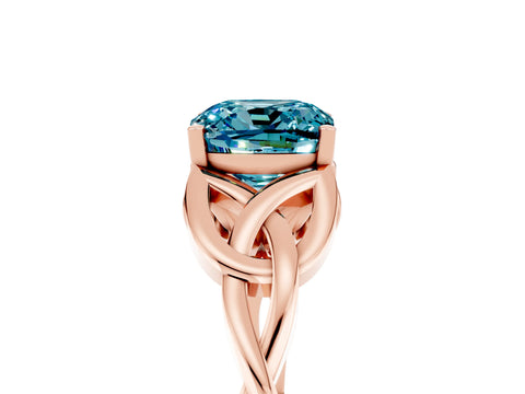 Rose gold Cushion Cut Blue Topaz Solitaire Celtic Knot Ring with Four-Prong Setting_17