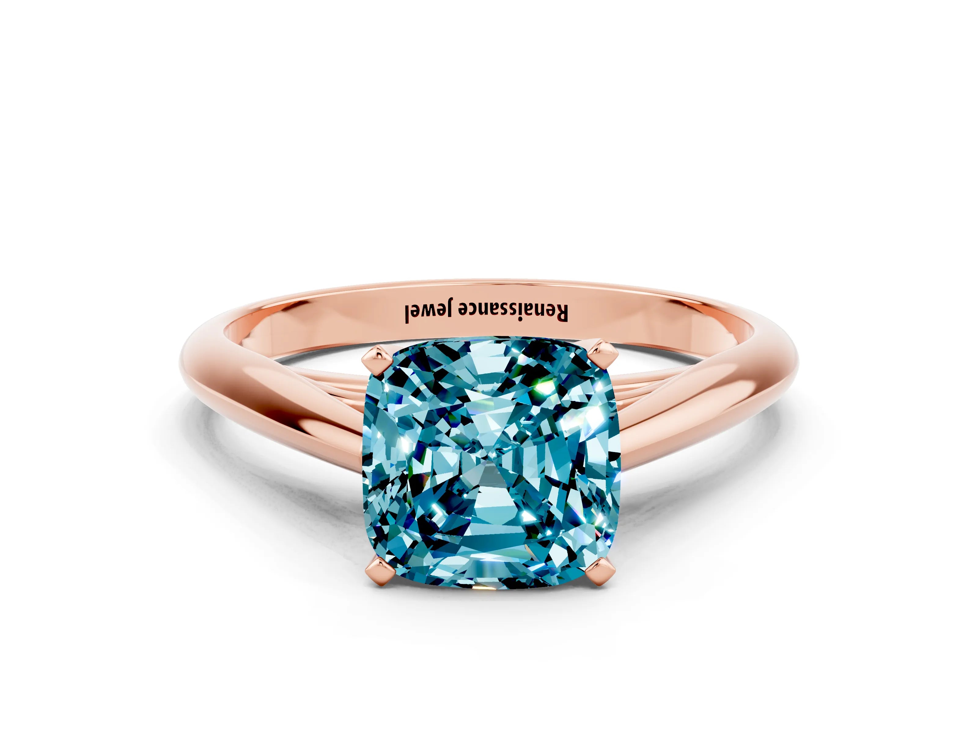 Rose gold Cushion Cut Blue Topaz Solitaire Engagement Ring with Cathedral Setting and Four-Prong Mount_12
