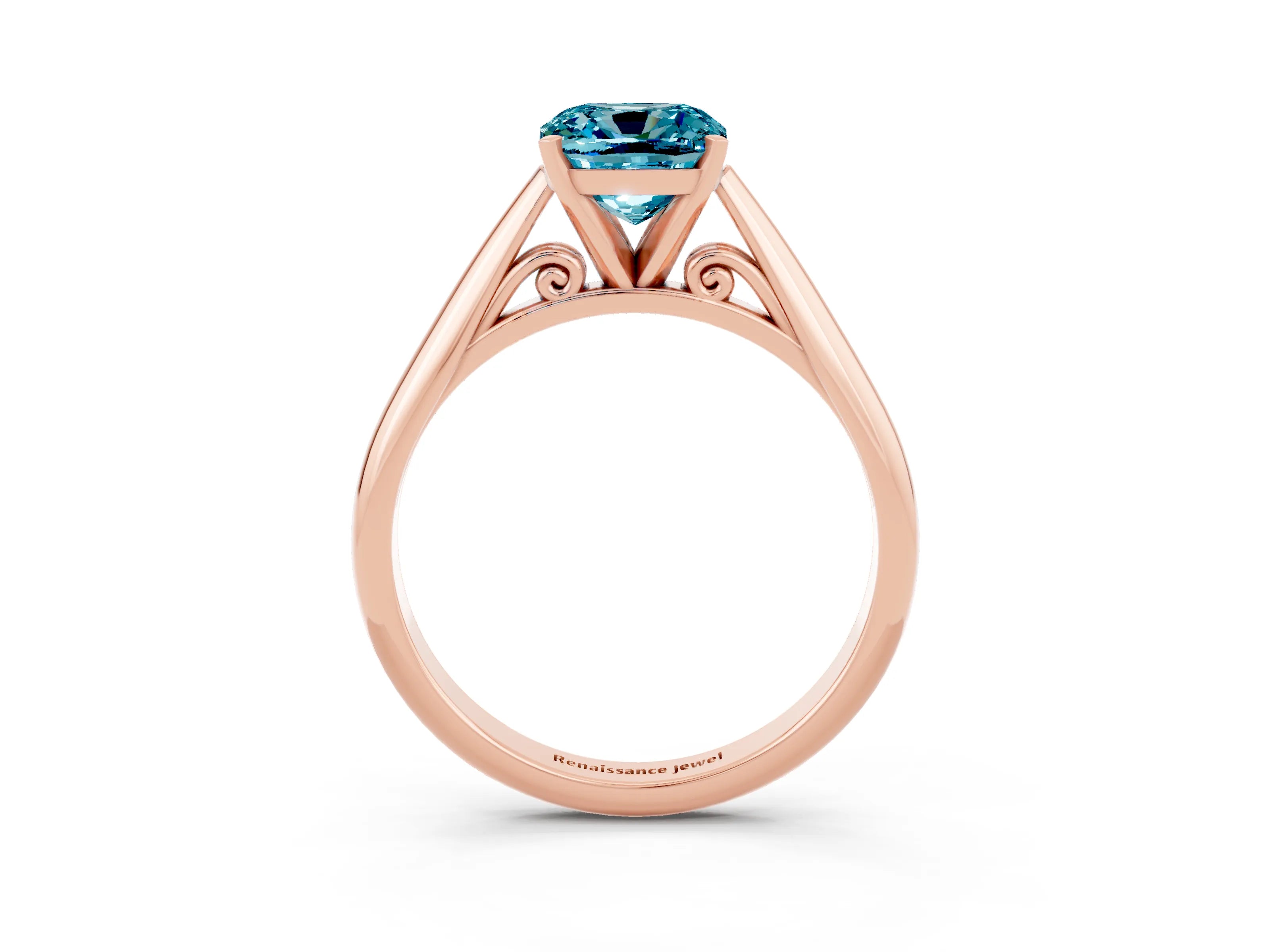 Rose gold Cushion Cut Blue Topaz Solitaire Engagement Ring with Cathedral Setting and Four-Prong Mount_15
