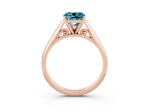 Rose gold Cushion Cut Blue Topaz Solitaire Engagement Ring with Cathedral Setting and Four-Prong Mount_15