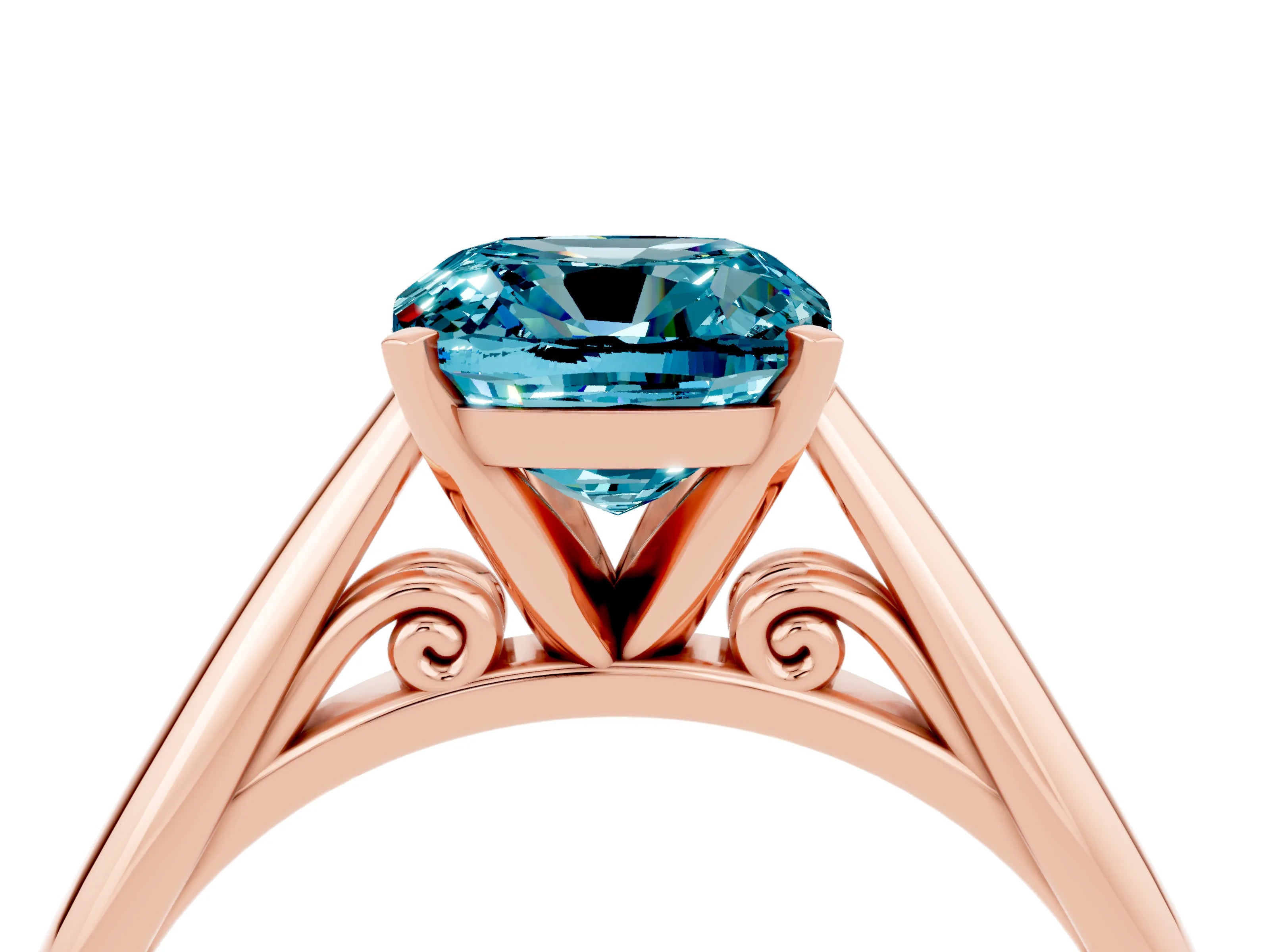 Rose gold Cushion Cut Blue Topaz Solitaire Engagement Ring with Cathedral Setting and Four-Prong Mount_16