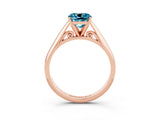 Rose gold Cushion Cut Blue Topaz Solitaire Engagement Ring with Cathedral Setting and Four-Prong Mount_27