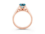 Rose gold Cushion Cut Blue Topaz Solitaire Engagement Ring with Cathedral Setting and Four-Prong Mount_33