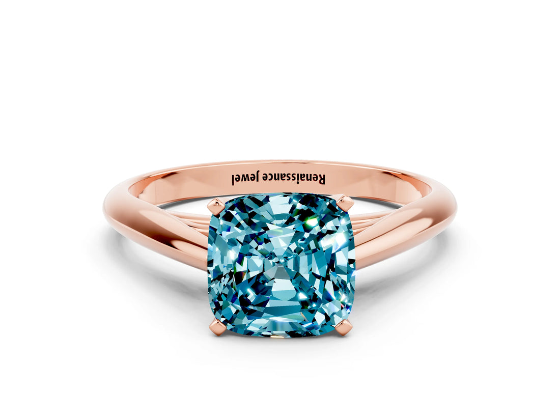 Rose gold Cushion Cut Blue Topaz Solitaire Engagement Ring with Cathedral Setting and Four-Prong Mount_78