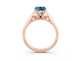 Rose gold Cushion Cut Blue Topaz Solitaire Engagement Ring with Cathedral Setting and Four-Prong Mount_81