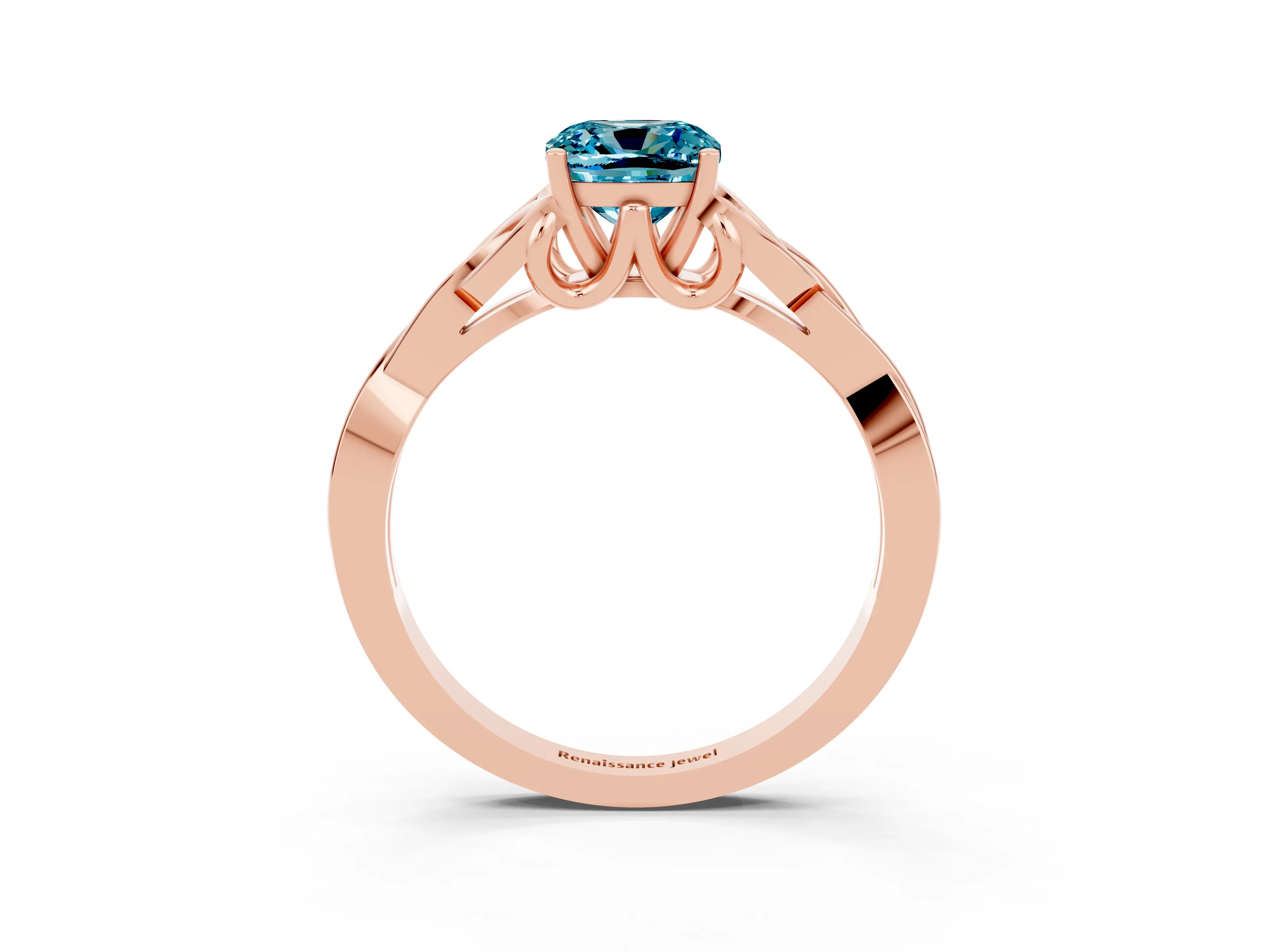 Rose gold Cushion Cut Blue Topaz Solitaire Engagement Ring with Celtic Knot Band and Four-Prong Setting_3
