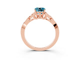 Rose gold Cushion Cut Blue Topaz Solitaire Engagement Ring with Celtic Knot Band and Four-Prong Setting_3