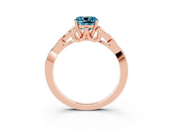 Rose gold Cushion Cut Blue Topaz Solitaire Engagement Ring with Celtic Knot Band and Four-Prong Setting