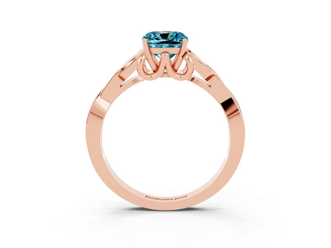 Rose gold Cushion Cut Blue Topaz Solitaire Engagement Ring with Celtic Knot Band and Four-Prong Setting_3