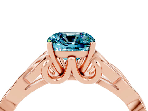 Rose gold Cushion Cut Blue Topaz Solitaire Engagement Ring with Celtic Knot Band and Four-Prong Setting_4