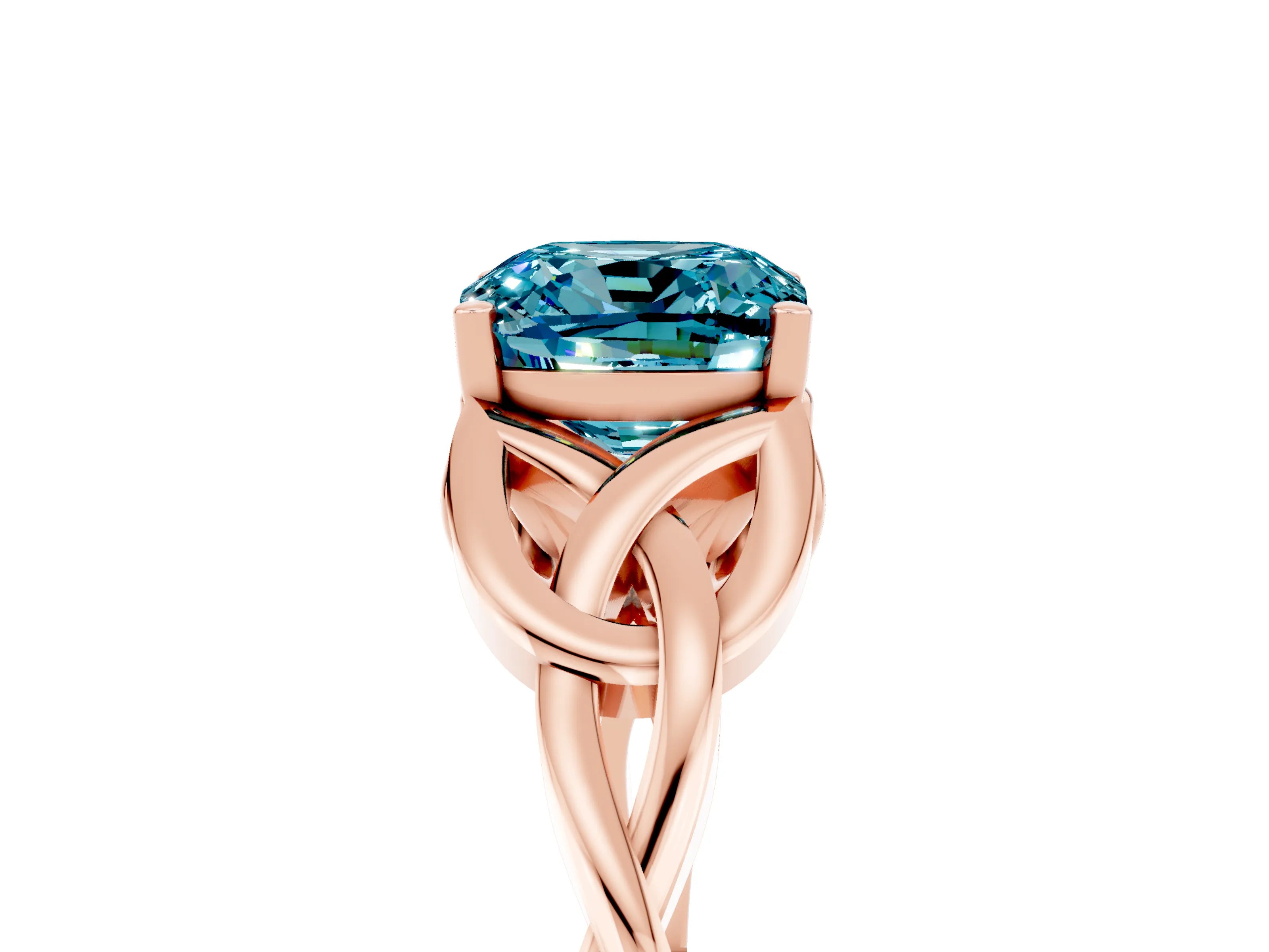 Rose gold Cushion Cut Blue Topaz Solitaire Engagement Ring with Celtic Knot Band and Four-Prong Setting_5