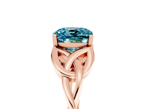 Rose gold Cushion Cut Blue Topaz Solitaire Engagement Ring with Celtic Knot Band and Four-Prong Setting_5