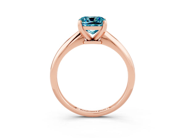 Rose gold Cushion Cut Blue Topaz Solitaire Engagement Ring with Classic Band and Four-Prong Setting