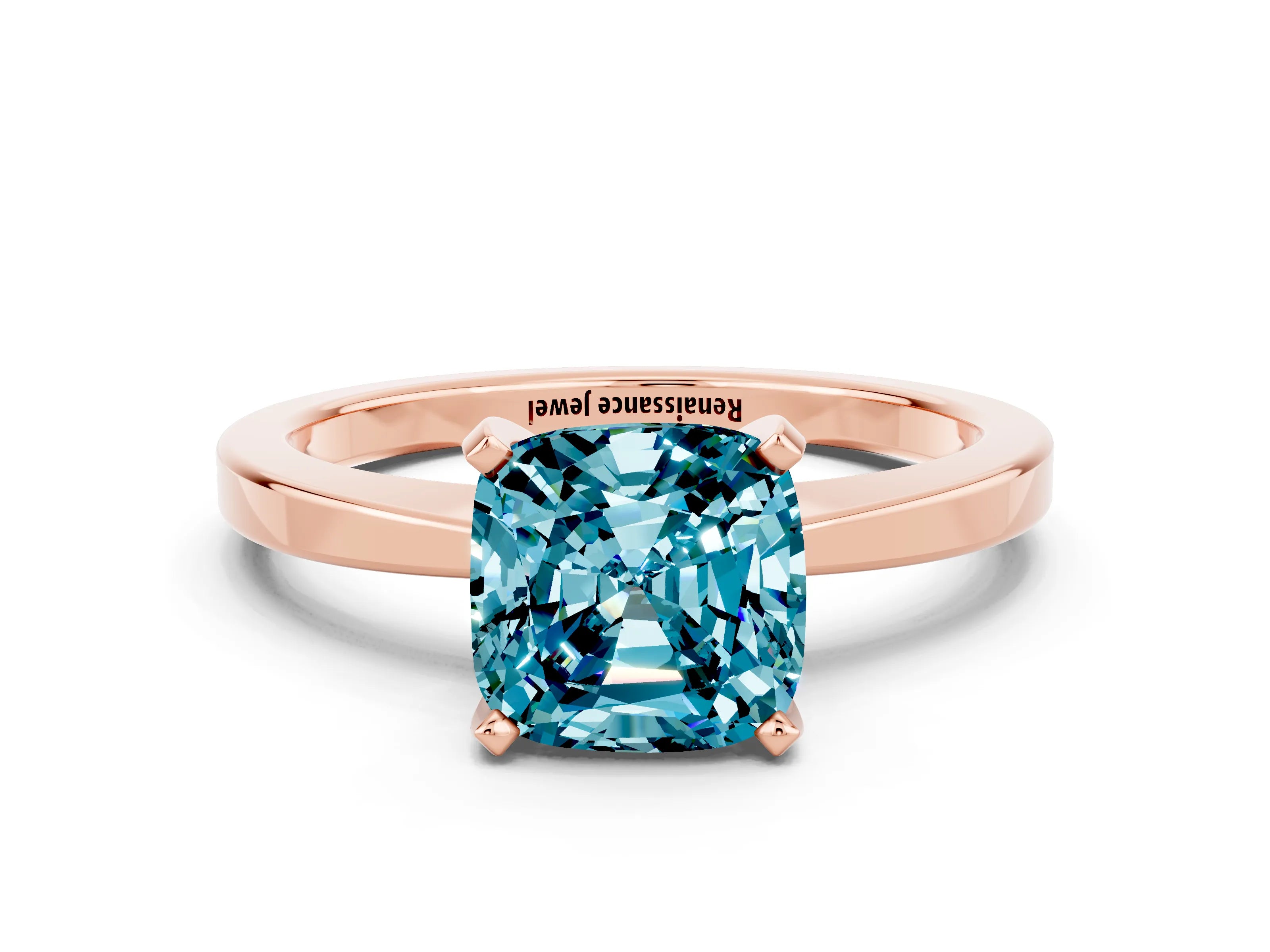 Rose gold Cushion Cut Blue Topaz Solitaire Engagement Ring with Classic Band and Four-Prong Setting_36