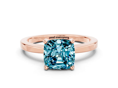 Rose gold Cushion Cut Blue Topaz Solitaire Engagement Ring with Classic Band and Four-Prong Setting_36