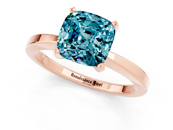 Rose gold Cushion Cut Blue Topaz Solitaire Engagement Ring with Classic Band and Four-Prong Setting