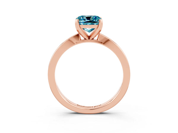Rose gold Cushion Cut Blue Topaz Solitaire Engagement Ring with Classic Band and Four-Prong Setting