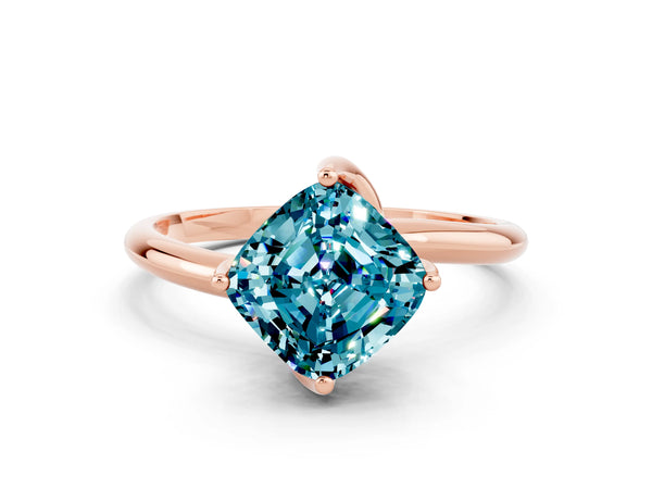 Rose gold Cushion Cut Blue Topaz Solitaire Engagement Ring with Four-Prong Setting and Classic Band