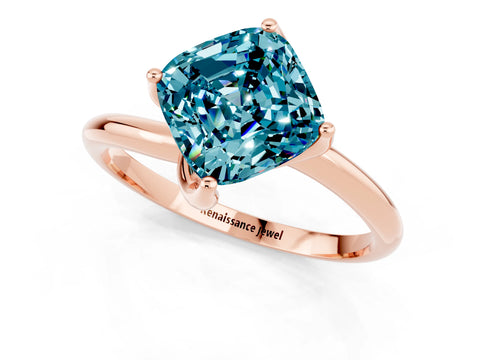 Rose gold Cushion Cut Blue Topaz Solitaire Engagement Ring with Four-Prong Setting and Classic Band_13