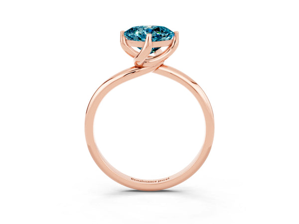 Rose gold Cushion Cut Blue Topaz Solitaire Engagement Ring with Four-Prong Setting and Classic Band