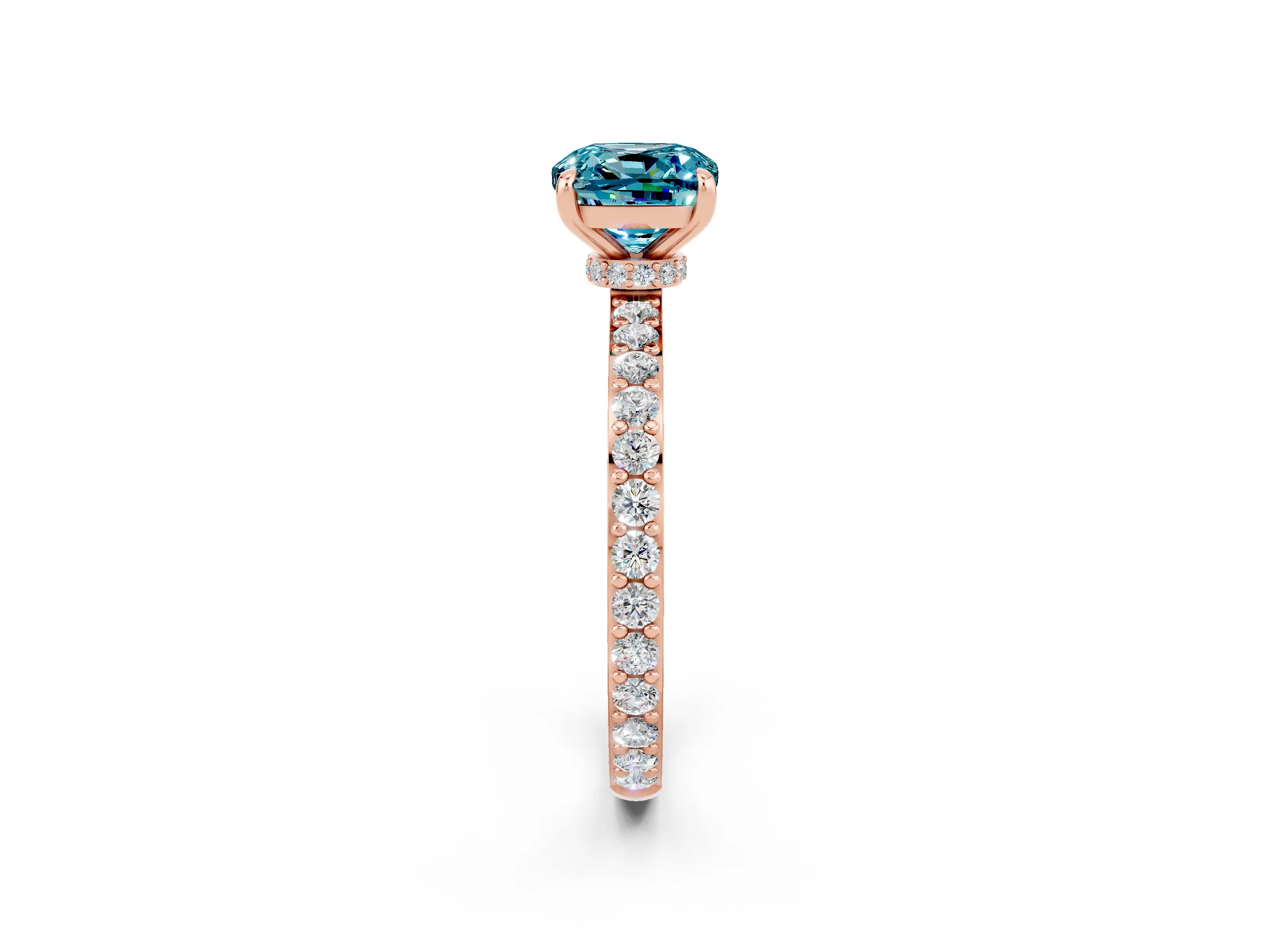 Rose gold Cushion Cut Blue Topaz Solitaire Engagement Ring with Pavé Band and Four-Prong Setting_2