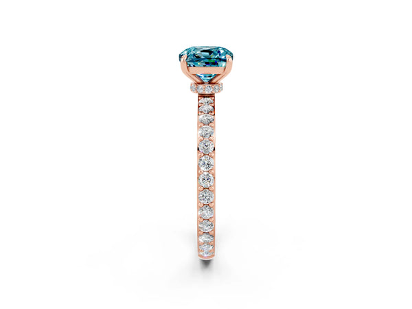 Rose gold Cushion Cut Blue Topaz Solitaire Engagement Ring with Pavé Band and Four-Prong Setting