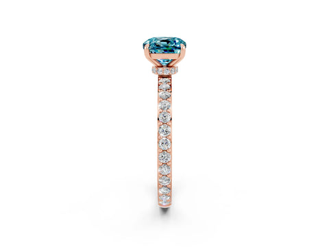 Rose gold Cushion Cut Blue Topaz Solitaire Engagement Ring with Pavé Band and Four-Prong Setting_2