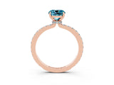 Rose gold Cushion Cut Blue Topaz Solitaire Engagement Ring with Pavé Band and Four-Prong Setting_3