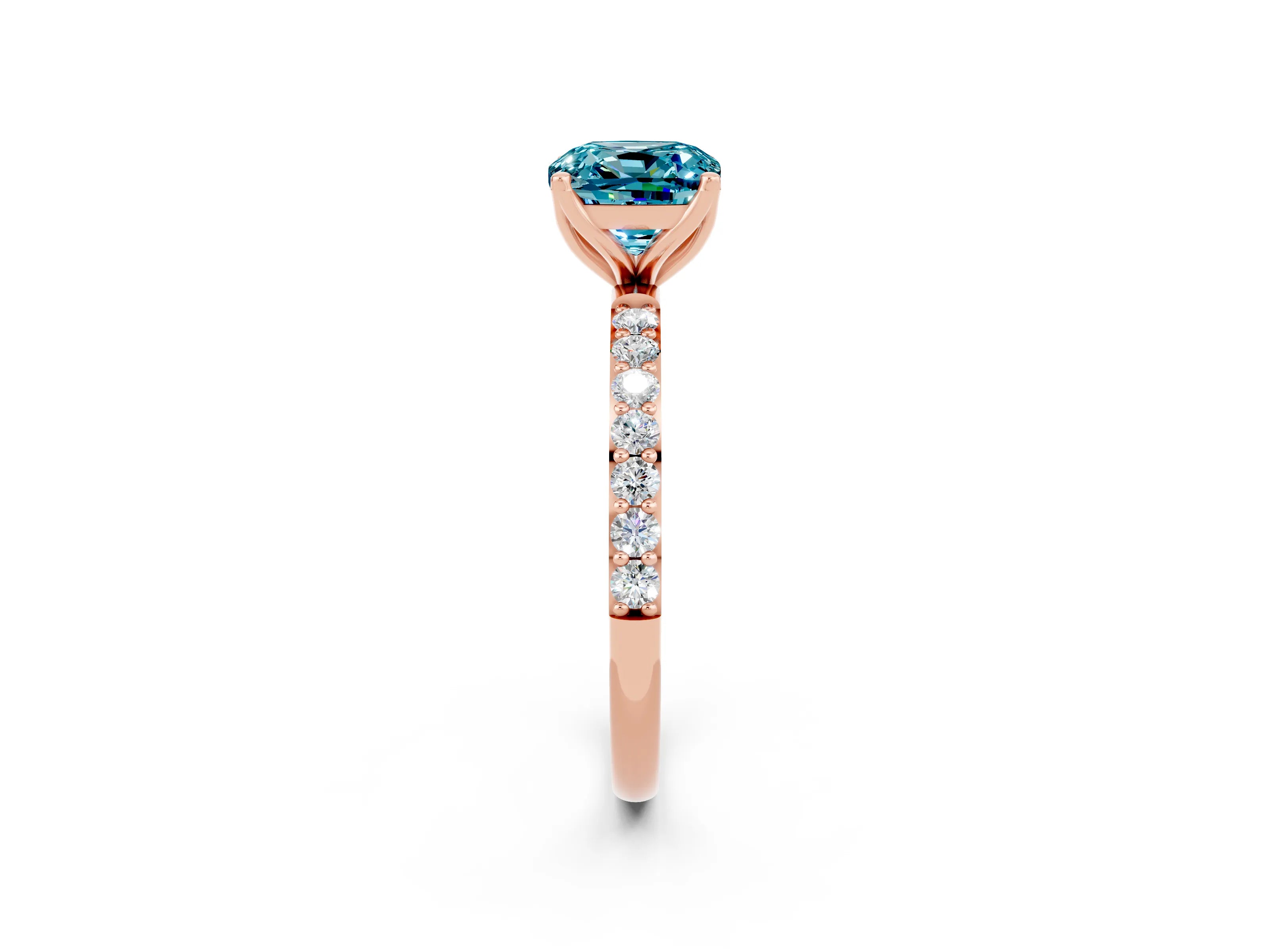 Rose gold Cushion Cut Blue Topaz Solitaire Engagement Ring with Pavé Band and Prong Setting_2
