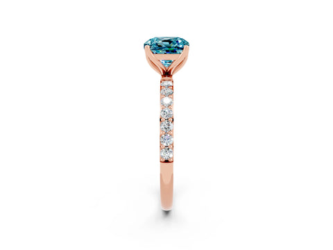 Rose gold Cushion Cut Blue Topaz Solitaire Engagement Ring with Pavé Band and Prong Setting_2