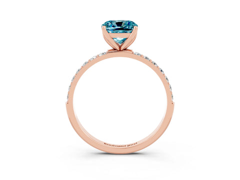 Rose gold Cushion Cut Blue Topaz Solitaire Engagement Ring with Pavé Band and Prong Setting_3