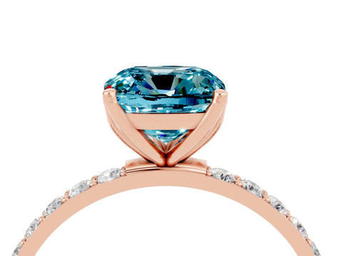 Rose gold Cushion Cut Blue Topaz Solitaire Engagement Ring with Pavé Band and Prong Setting_4