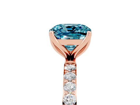 Rose gold Cushion Cut Blue Topaz Solitaire Engagement Ring with Pavé Band and Prong Setting_5