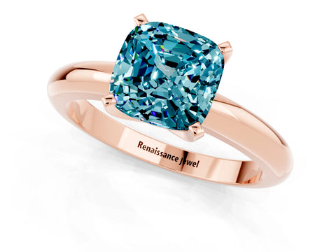 Rose gold Cushion Cut Blue Topaz Solitaire Engagement Ring with Round Band and Four-Prong Setting_1