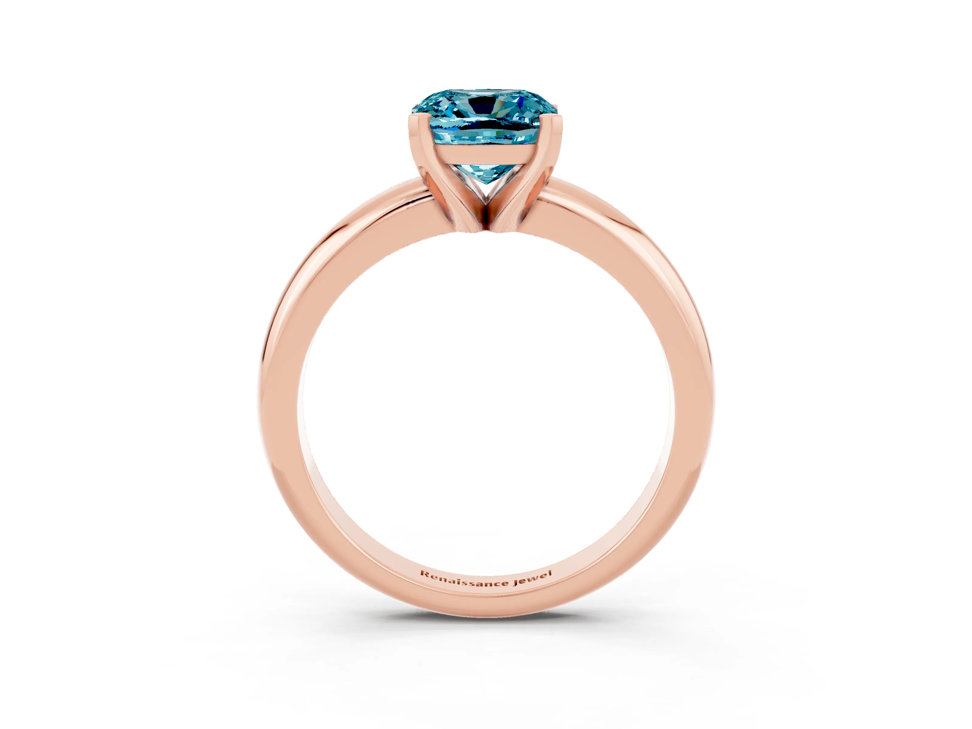 Rose gold Cushion Cut Blue Topaz Solitaire Engagement Ring with Round Band and Four-Prong Setting_3