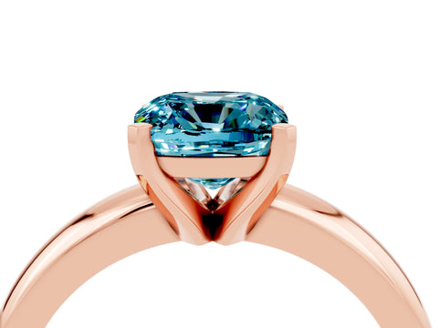 Rose gold Cushion Cut Blue Topaz Solitaire Engagement Ring with Round Band and Four-Prong Setting_4