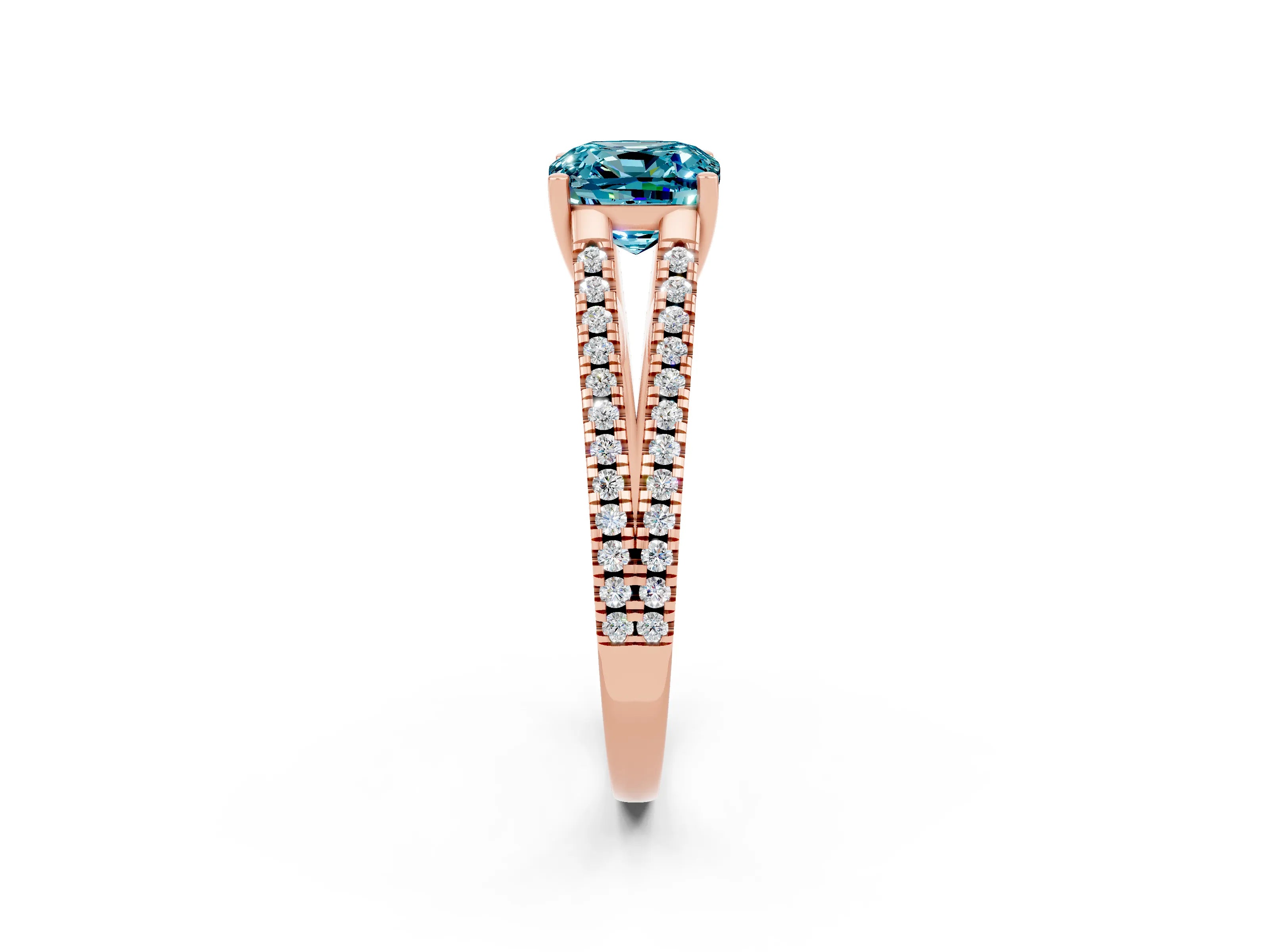 Rose gold Cushion Cut Blue Topaz Solitaire Engagement Ring with Split Shank Pavé Band_2