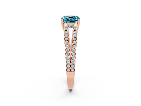 Rose gold Cushion Cut Blue Topaz Solitaire Engagement Ring with Split Shank Pavé Band_2