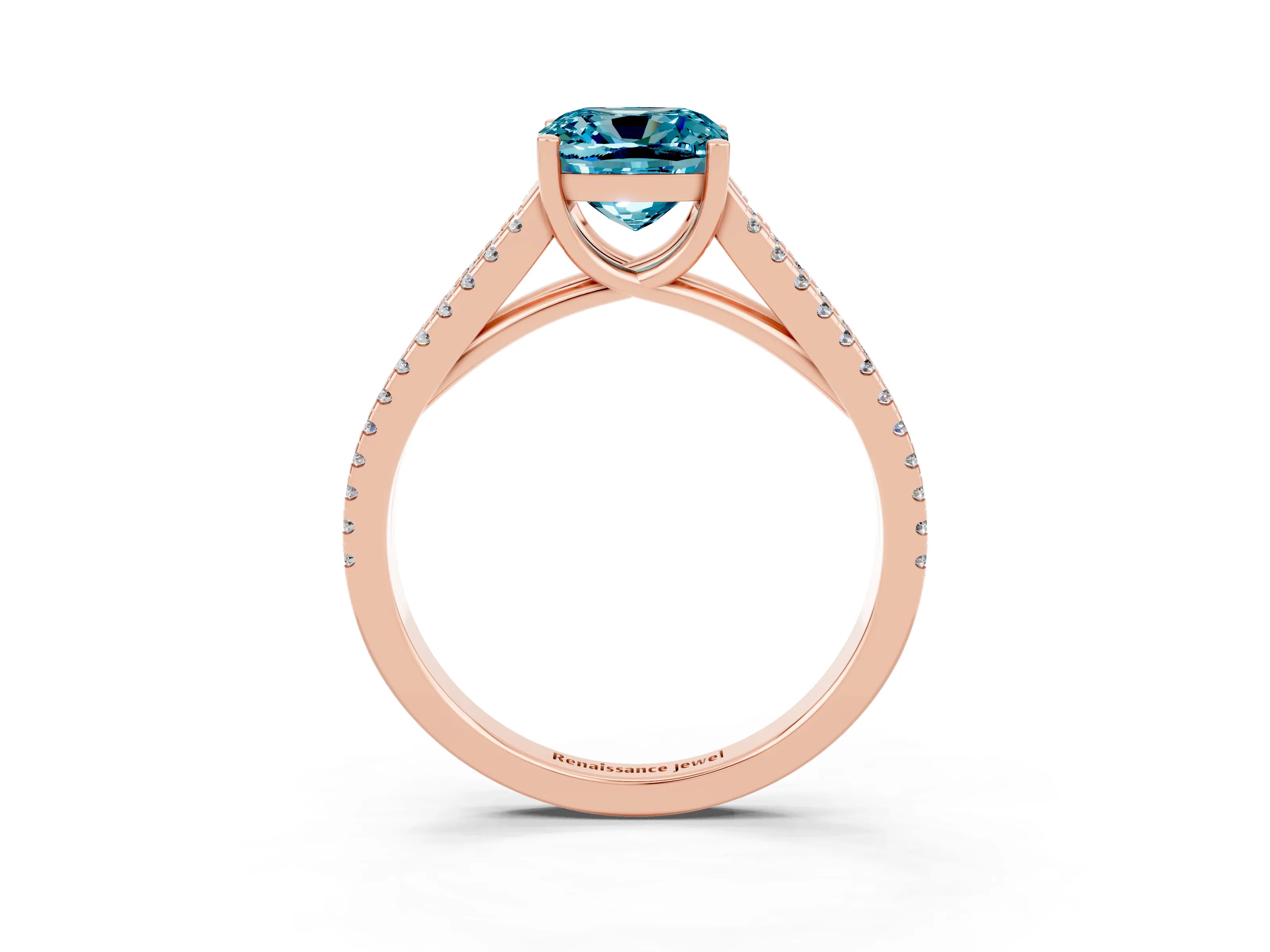 Rose gold Cushion Cut Blue Topaz Solitaire Engagement Ring with Split Shank Pavé Band_3