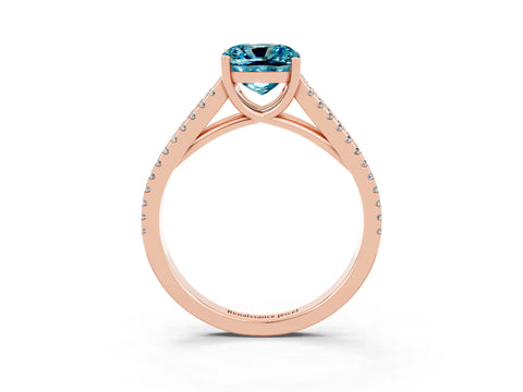 Rose gold Cushion Cut Blue Topaz Solitaire Engagement Ring with Split Shank Pavé Band_3