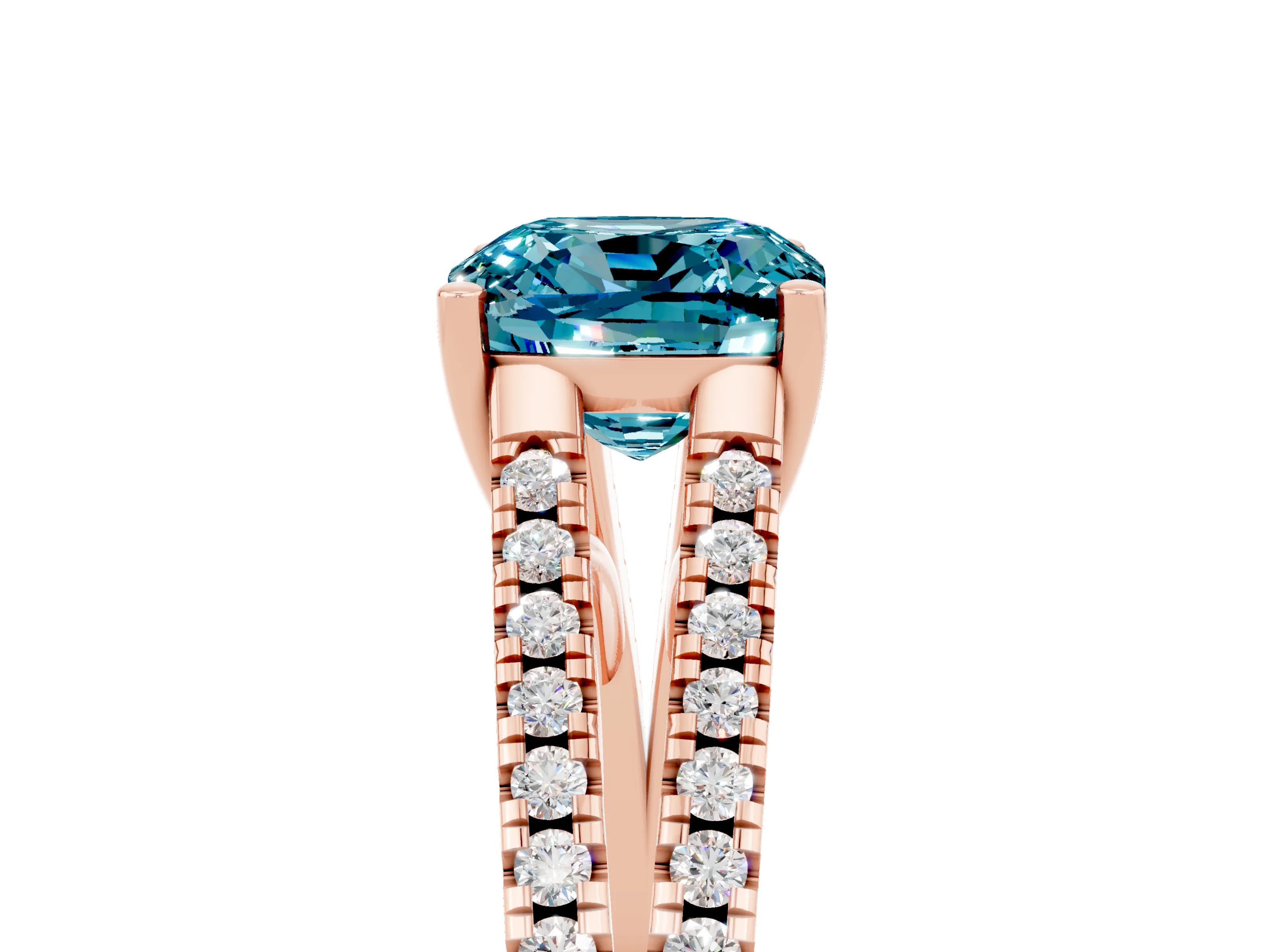 Rose gold Cushion Cut Blue Topaz Solitaire Engagement Ring with Split Shank Pavé Band_5