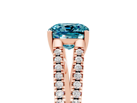 Rose gold Cushion Cut Blue Topaz Solitaire Engagement Ring with Split Shank Pavé Band_5