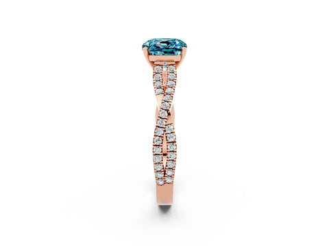 Rose gold Cushion Cut Blue Topaz Solitaire Engagement Ring with Twisted Pavé Band and Four-Prong Setting_14