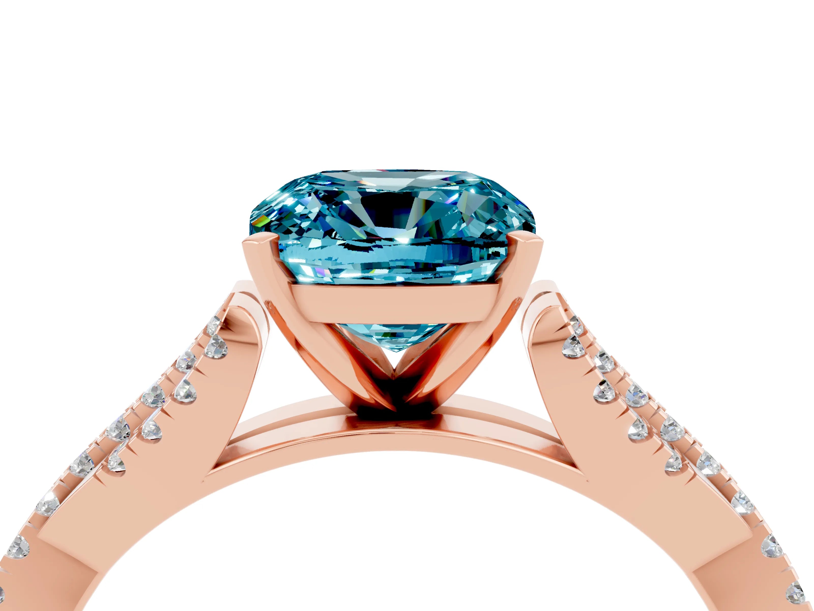 Rose gold Cushion Cut Blue Topaz Solitaire Engagement Ring with Twisted Pavé Band and Four-Prong Setting_16