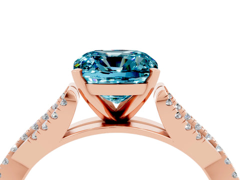 Rose gold Cushion Cut Blue Topaz Solitaire Engagement Ring with Twisted Pavé Band and Four-Prong Setting_16